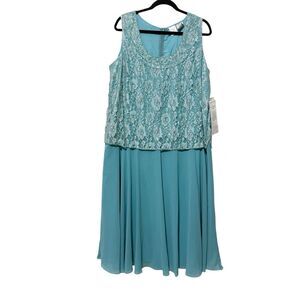 Roaman’s Green Lace Beaded Overlay Chiffon Midi Dress 18W Sleeveless Formal